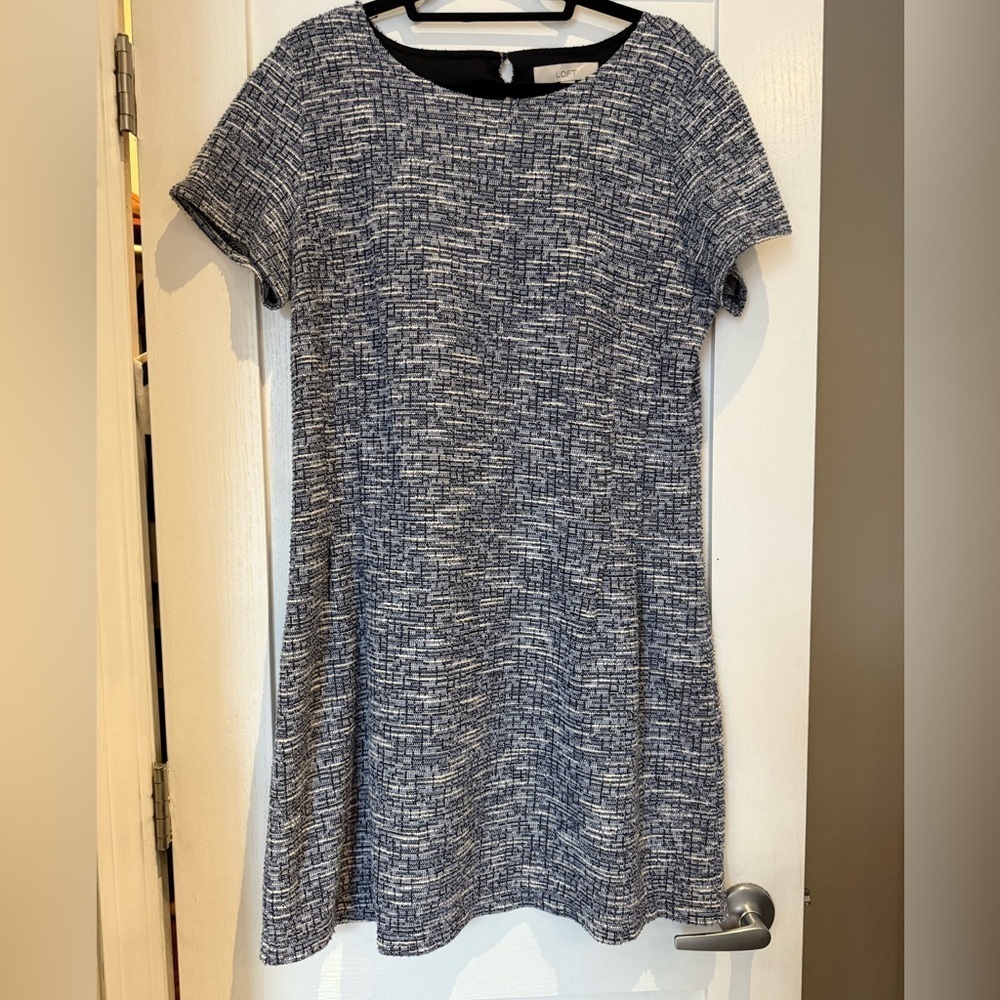 LOFT Blue and Gray Tweed Dress with pockets size 14